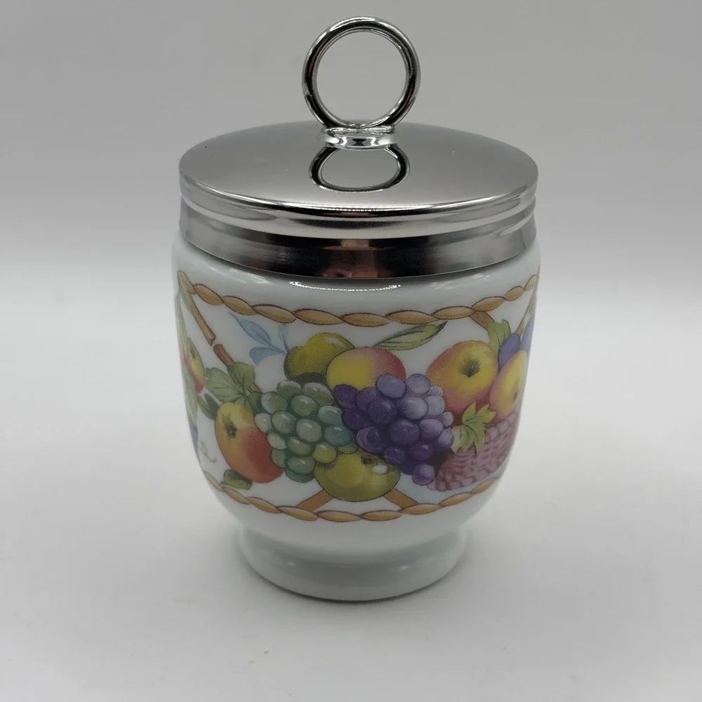 Vintage Royal Worcester Evesham Vale Porcelain Egg Coddler Basket Fruit Pattern‎